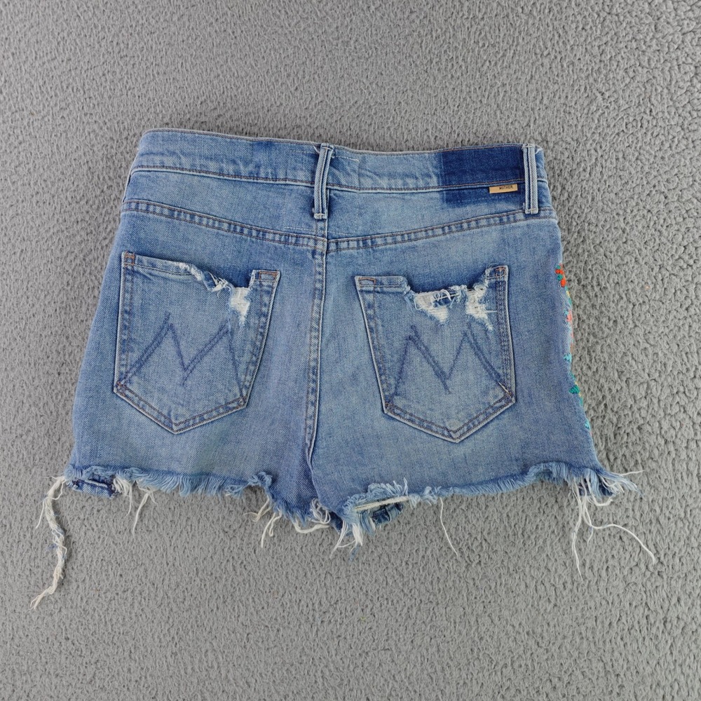 Mother The Dutchie Chew Short Women 28 Blue Floral Embroidered Distressed Denim - Picture 8 of 10